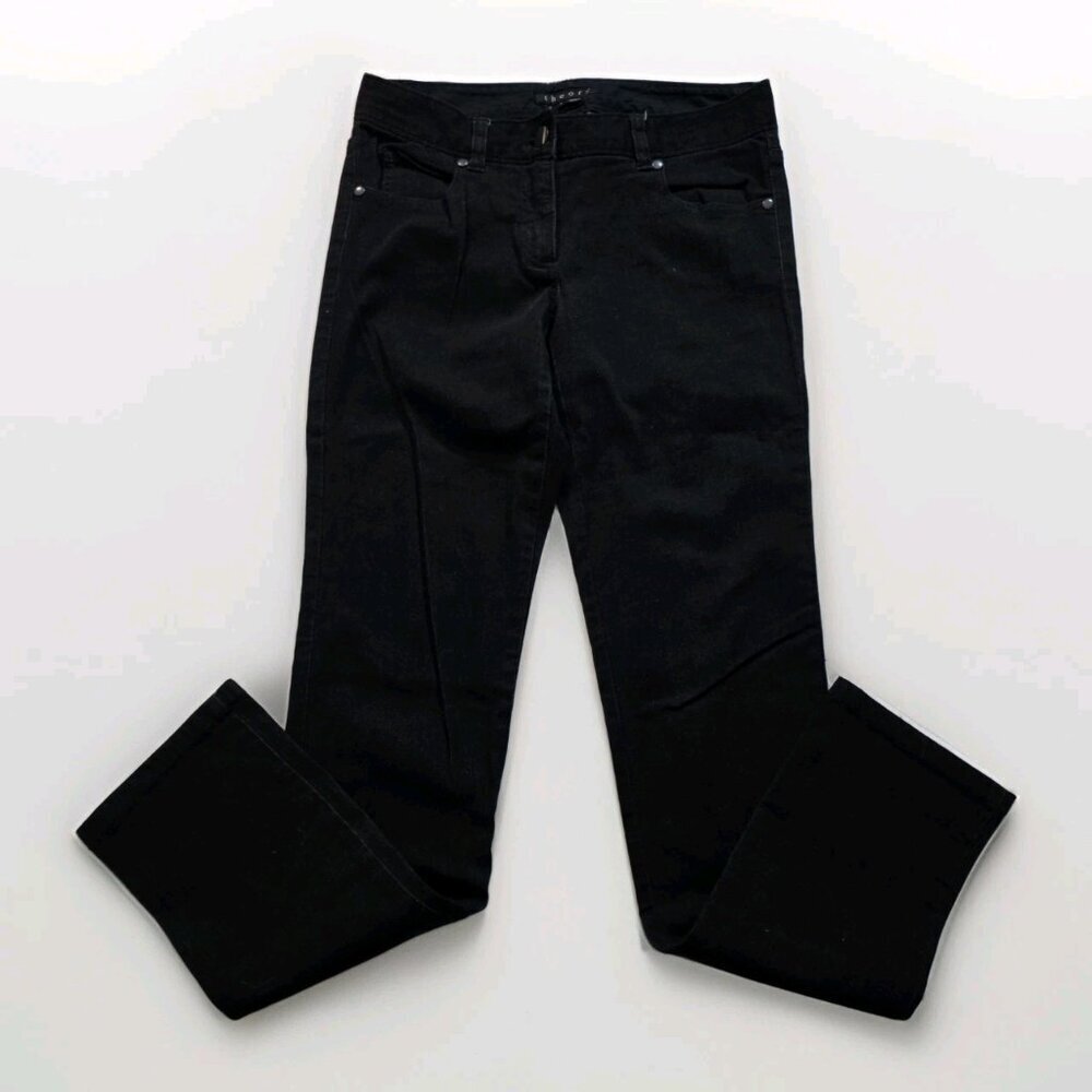 Theory Irene Athens Pants Womens 0 Black Cotton Stretch Straight Edgy Minimalist